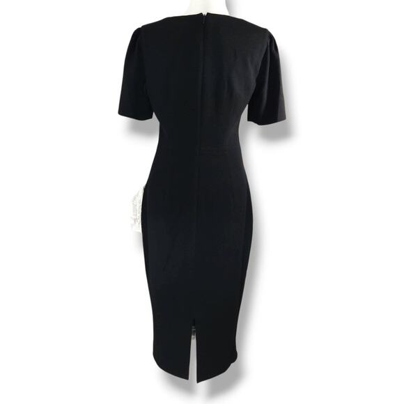 Dress The Population Ruth Asymmetric Neck Bodycon Sheath Midi Dress Black M NWT - Picture 4 of 10